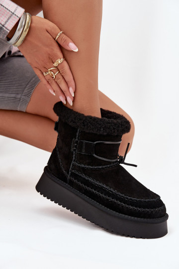 Botas de nieve de ante para mujer con adornos cosidos, Big Star SS274372, color negro