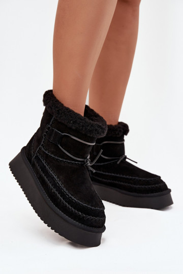 Botas de nieve de ante para mujer con adornos cosidos, Big Star SS274372, color negro 2