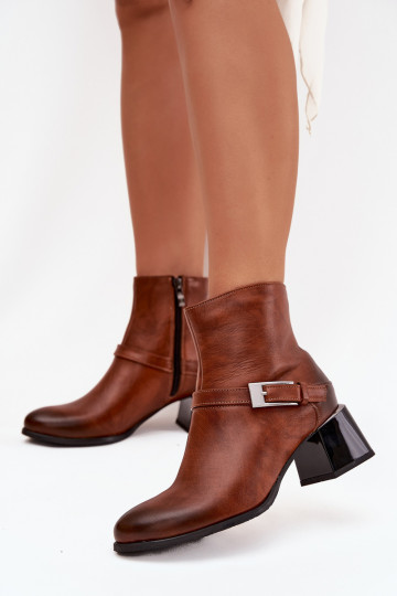Botines de piel para mujer con tacones y hebillas, Zazoo 60562, color marrón 2