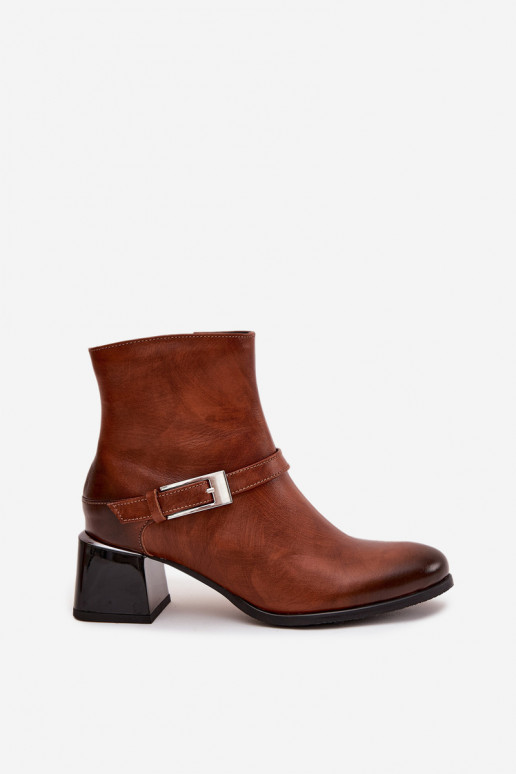 Piel Botas de mujer con tacones con hebillas Zazoo 60562 color marrón Piel Botas de mujer con tacones con hebillas Zazoo 60562 color marrón