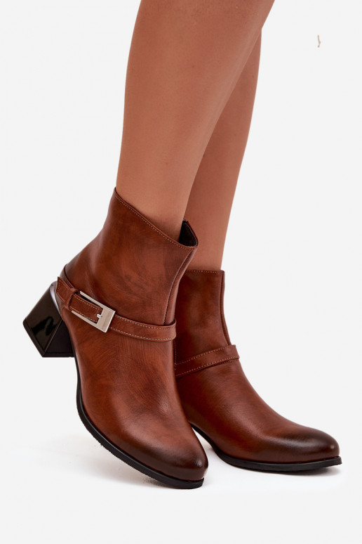 Piel Botas de mujer con tacones con hebillas Zazoo 60562 color marrón Piel Botas de mujer con tacones con hebillas Zazoo 60562 color marrón