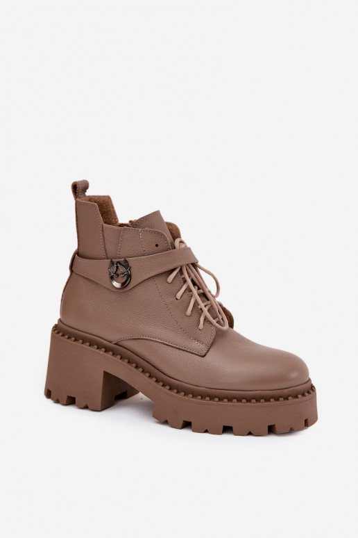 Piel Botas de mujer reloj con tacones decorados calentamiento Zazoo 60557 beige Piel Botas de mujer reloj con tacones decorados calentamiento Zazoo 60557 beige