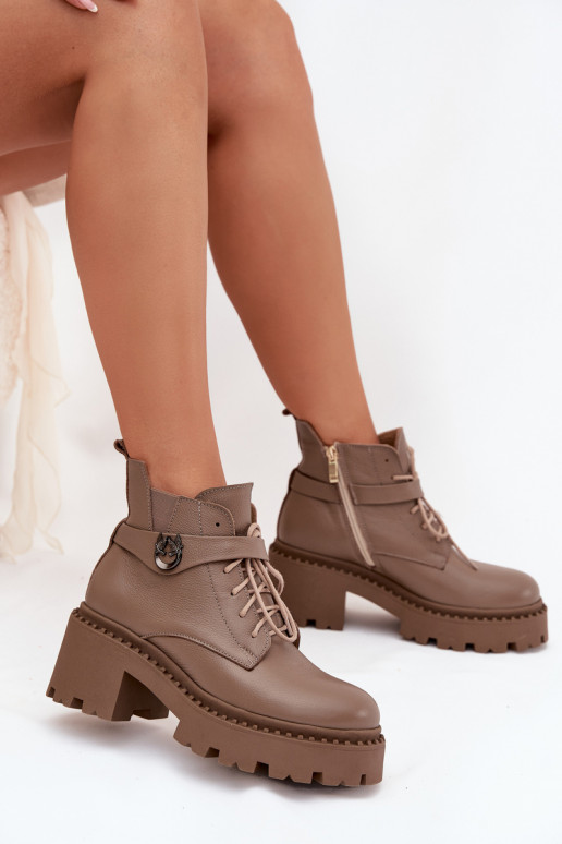 Piel Botas de mujer reloj con tacones decorados calentamiento Zazoo 60557 beige Piel Botas de mujer reloj con tacones decorados calentamiento Zazoo 60557 beige