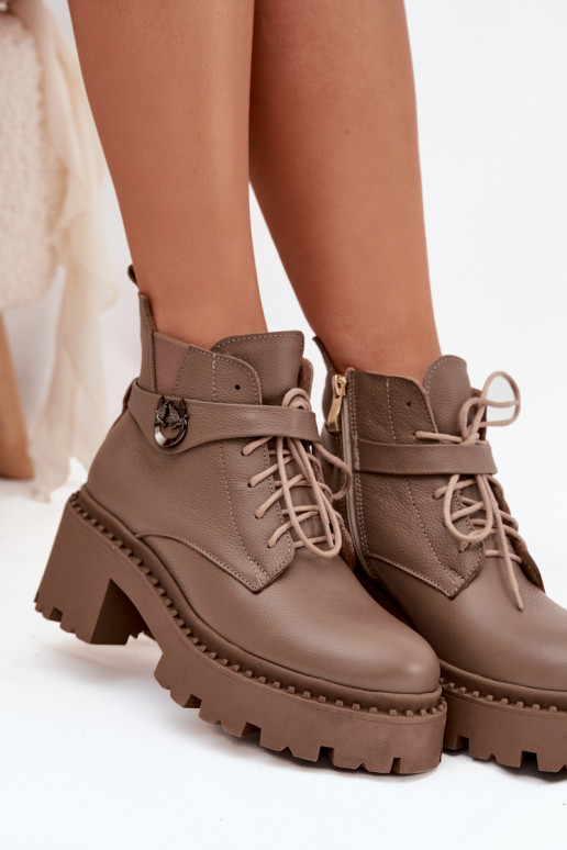 Piel Botas de mujer reloj con tacones decorados calentamiento Zazoo 60557 beige Piel Botas de mujer reloj con tacones decorados calentamiento Zazoo 60557 beige