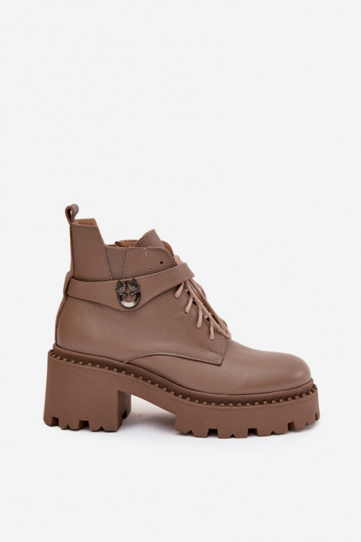 Piel Botas de mujer reloj con tacones decorados calentamiento Zazoo 60557 beige Piel Botas de mujer reloj con tacones decorados calentamiento Zazoo 60557 beige