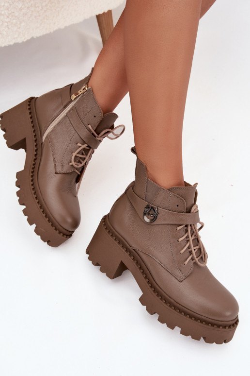 Piel Botas de mujer reloj con tacones decorados calentamiento Zazoo 60557 beige Piel Botas de mujer reloj con tacones decorados calentamiento Zazoo 60557 beige