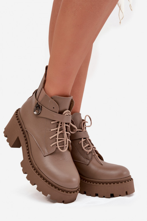 Piel Botas de mujer reloj con tacones decorados calentamiento Zazoo 60557 beige Piel Botas de mujer reloj con tacones decorados calentamiento Zazoo 60557 beige