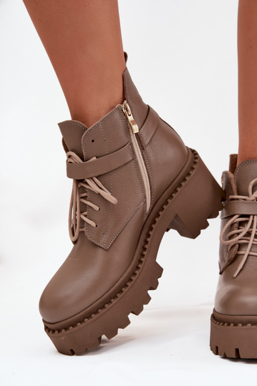 Piel Botas de mujer reloj con tacones decorados calentamiento Zazoo 60557 beige Piel Botas de mujer reloj con tacones decorados calentamiento Zazoo 60557 beige