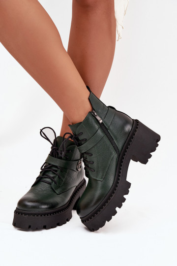 Botines de piel para mujer con tacones decorados, forrados, Zazoo 60557, color caqui 2