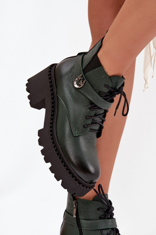 Piel Botas de mujer reloj con tacones decorados calentamiento Zazoo 60557 de color caqui Piel Botas de mujer reloj con tacones decorados calentamiento Zazoo 60557 de color caqui