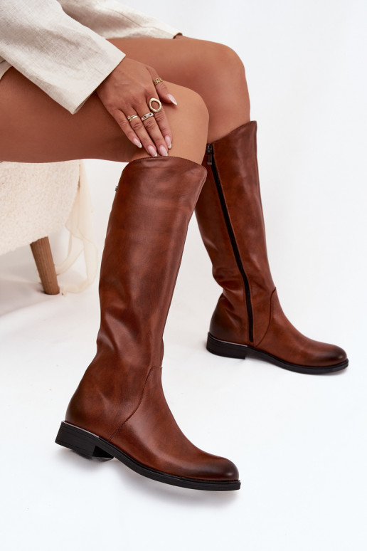 Piel botas de mujer con tacones anchos calentamiento Zazoo 70150 color marrón Piel botas de mujer con tacones anchos calentamiento Zazoo 70150 color marrón