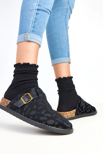 Chanclas femeninas negras con plataforma de corcho, decoradas con estampado de leopardo Diane 2