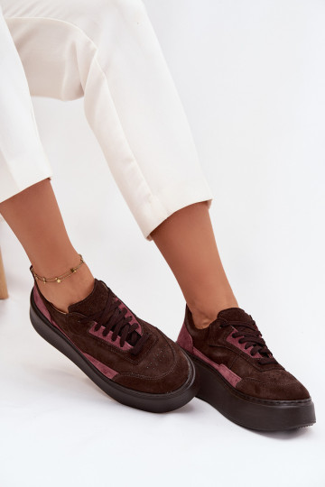 Zapatillas deportivas de estilo femenino de ante natural con plataforma en color chocolate Zazoo N1265S3