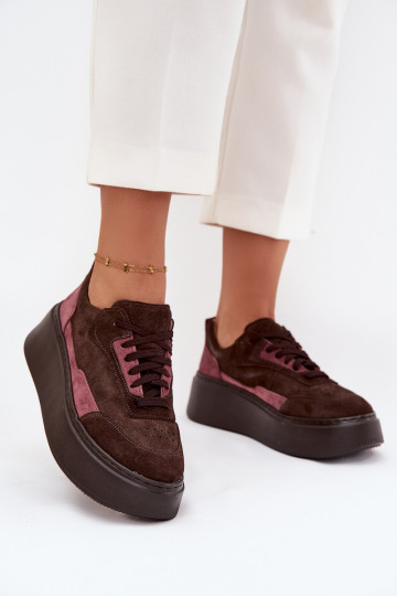 Zapatillas deportivas de estilo femenino de ante natural con plataforma en color chocolate Zazoo N1265S3 2