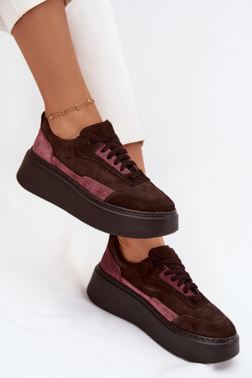 Zapatillas modelo zapatos. FemeninoActivadoturalnego de gamuzau con una plataforma Zazoo N1265S3 CzekoladoAe