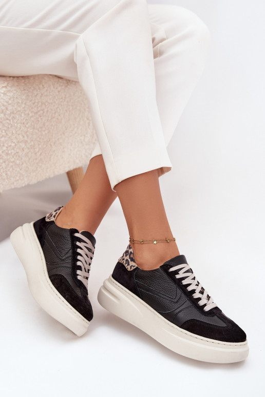Piel Zapatillas modelo zapatos. Femenino con una plataforma con estampados de piel de leopardo Zazoo N1263 de color negro Piel Zapatillas modelo zapatos. Femenino con una plataforma con estampados de piel de leopardo Zazoo N1263 de color negro