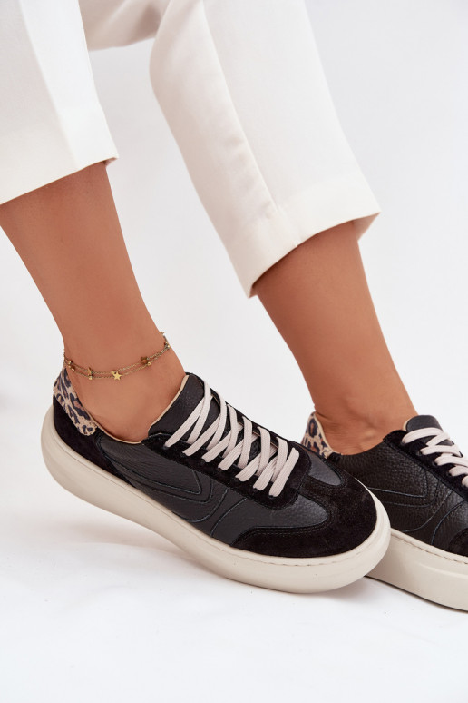 Piel Zapatillas modelo zapatos. Femenino con una plataforma con estampados de piel de leopardo Zazoo N1263 de color negro Piel Zapatillas modelo zapatos. Femenino con una plataforma con estampados de piel de leopardo Zazoo N1263 de color negro