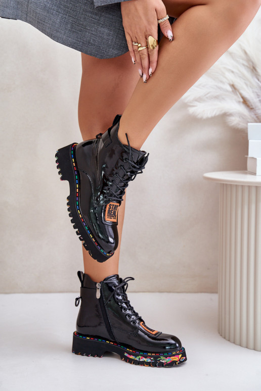 con efecto barniz Botas zapatos Femenino Al castillo Piel Artiker 55C0517 de color negro