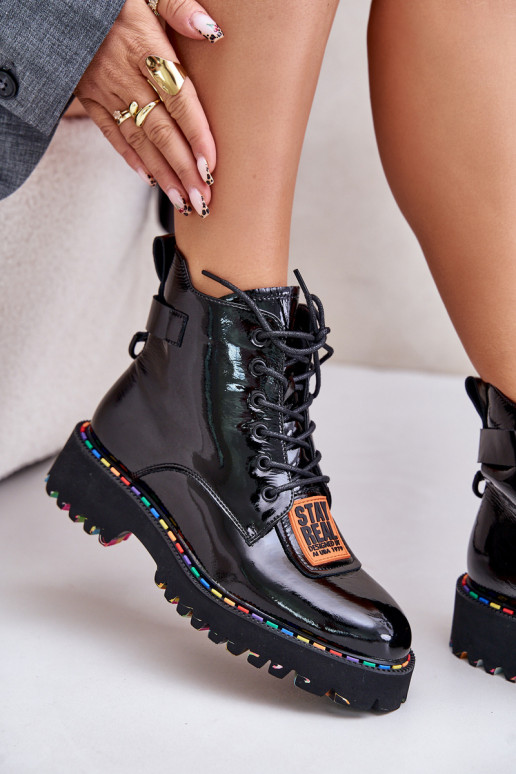 con efecto barniz Botas zapatos Femenino Al castillo Piel Artiker 55C0517 de color negro