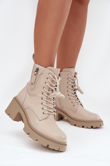 Botines de cuero para mujer con tacones, cálidos Vinceza 86418 en color arena 2