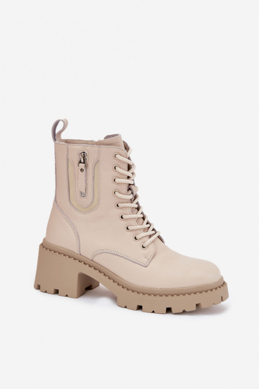 Botines de cuero para mujer con tacones, cálidos Vinceza 86418 en color arena