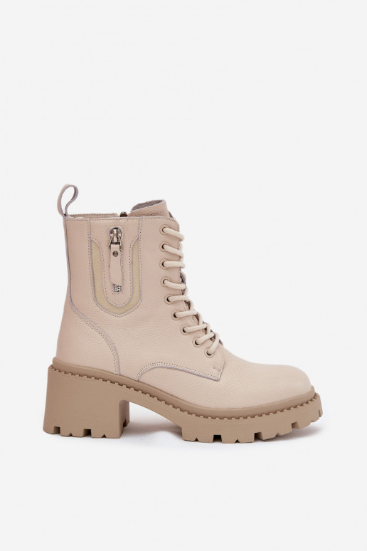 Botines de cuero para mujer con tacones, cálidos Vinceza 86418 en color arena