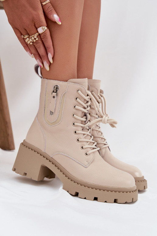 Botines de cuero para mujer con tacones, cálidos Vinceza 86418 en color arena