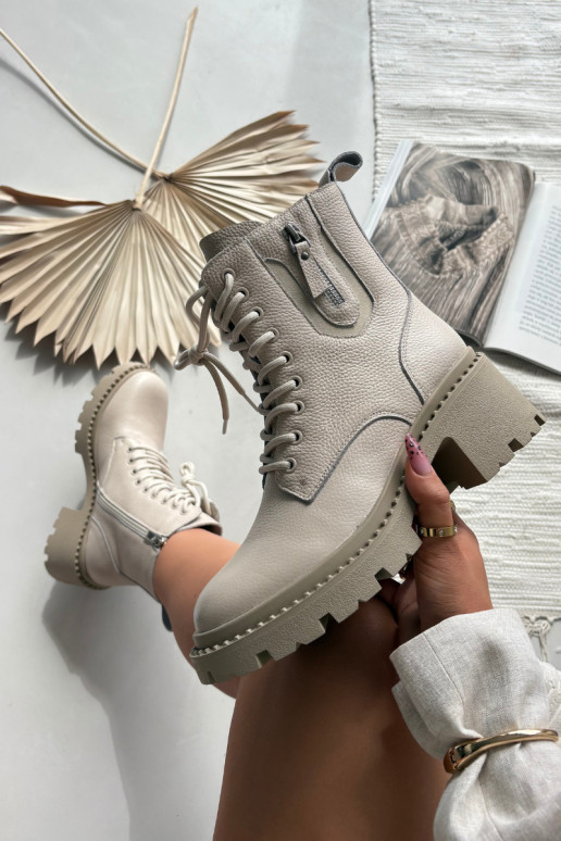 Botines de cuero para mujer con tacones, cálidos Vinceza 86418 en color arena