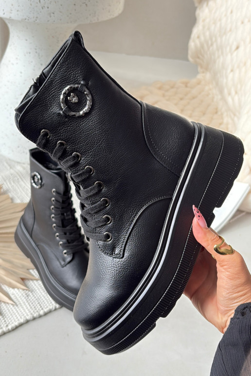 botas de trabajo para mujer con tobillo acolchadas y plataforma con detalles decorativos Vinceza 16513 color negro botas de trabajo para mujer con tobillo acolchadas y plataforma con detalles decorativos Vinceza 16513 color negro