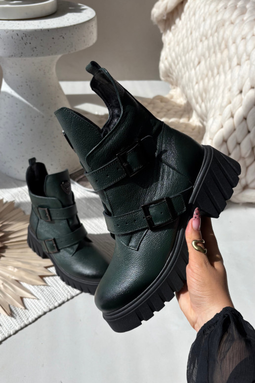 Botines de piel forrados para mujer con hebillas y adornos elegantes, Zazoo 60482, color caqui Botines de piel forrados para mujer con hebillas y adornos elegantes, Zazoo 60482, color caqui