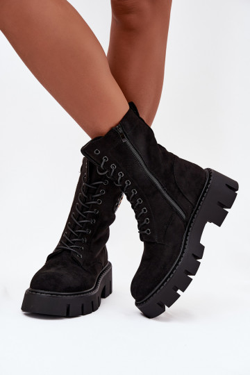 Botines y botitas de mujer forrados con ornamentos color negro Melisse