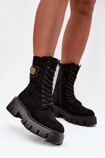Botines y botitas de mujer forrados con ornamentos color negro Melisse 2