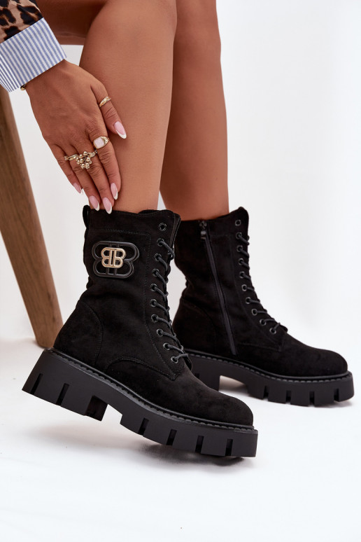 Botines y botitas de mujer forrados con ornamentos color negro Melisse