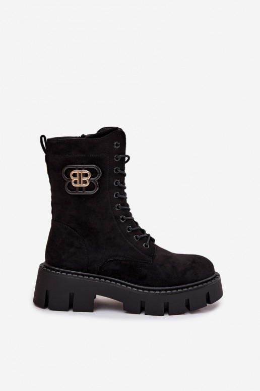 Botines y botitas de mujer forrados con ornamentos color negro Melisse