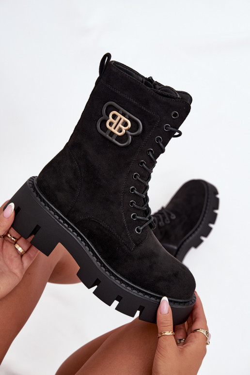 Botines y botitas de mujer forrados con ornamentos color negro Melisse