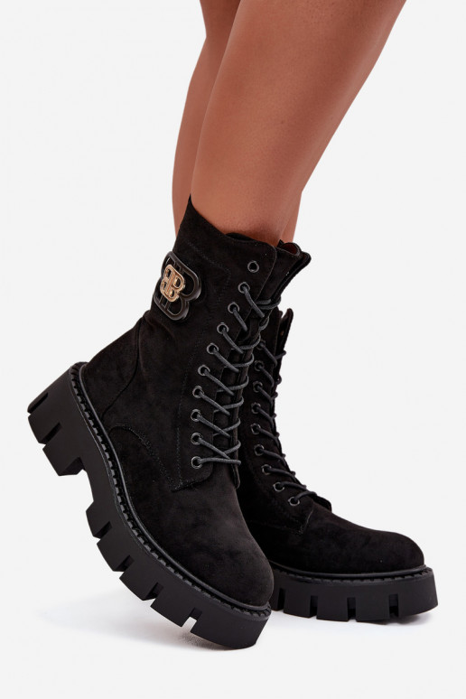 Botines y botitas de mujer forrados con ornamentos color negro Melisse