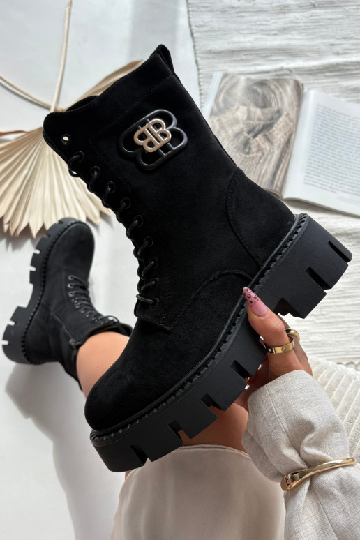 Botines y botitas de mujer forrados con ornamentos color negro Melisse