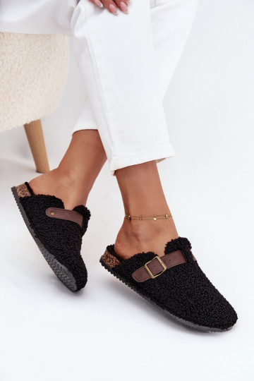 Zapatillas de casa para mujer con forro de piel de oveja, color negro Lorivine