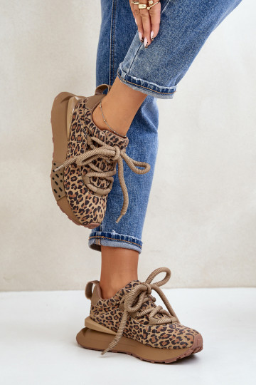 de gamuza Zapatillas modelo zapatos. Femenino con una plataformaGrubym atándosem con estampados de piel de leopardo Artiker 55C0