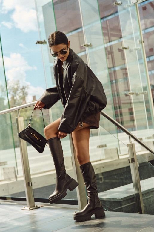 Botas altas de mujer con tacones gruesos y plataforma de modelo tipo zueco color marrón Florinne