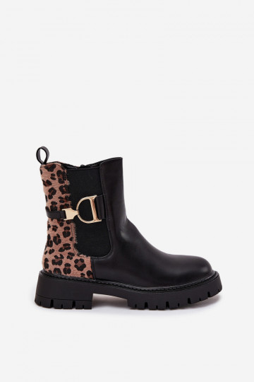 Botines calentitos y estilosos de mujer con detalles dorados y estampado de leopardo, negras Priscilla 2