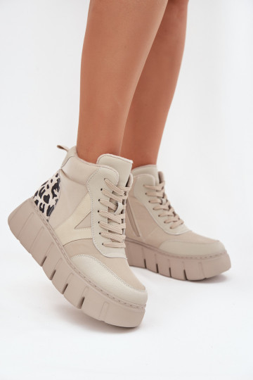 Botines de mujer de cuero color arena con plataforma Vinceza 66838 2