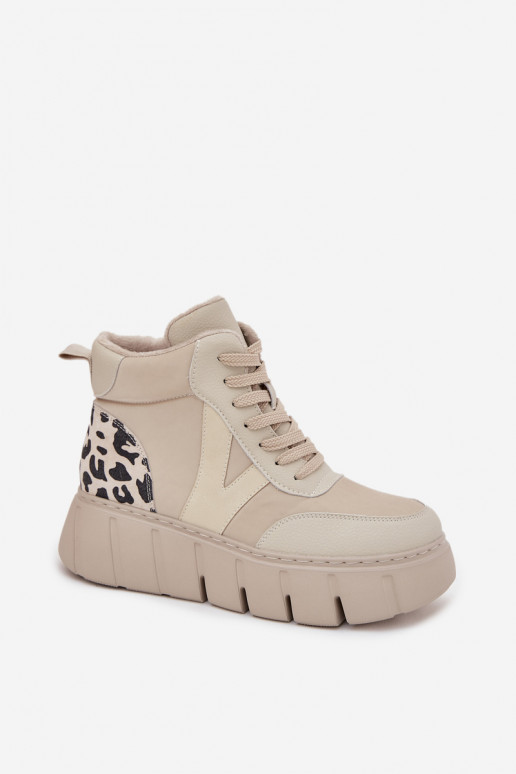 Botines de mujer de cuero color arena con plataforma Vinceza 66838