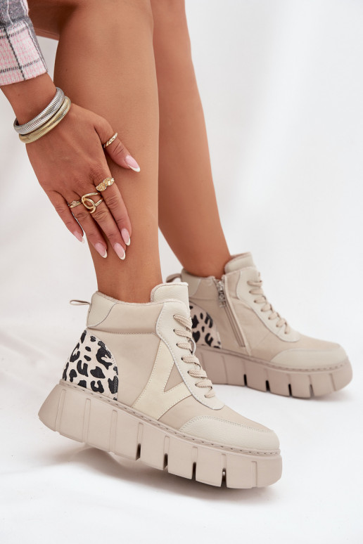 Botines de mujer de cuero color arena con plataforma Vinceza 66838