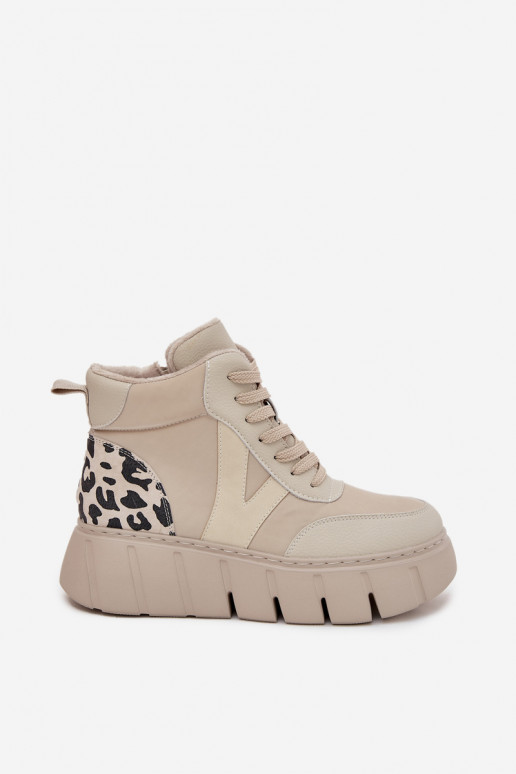 Botines de mujer de cuero color arena con plataforma Vinceza 66838