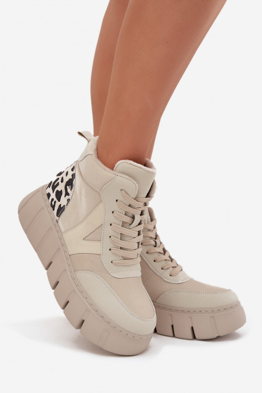 Botines de mujer de cuero color arena con plataforma Vinceza 66838