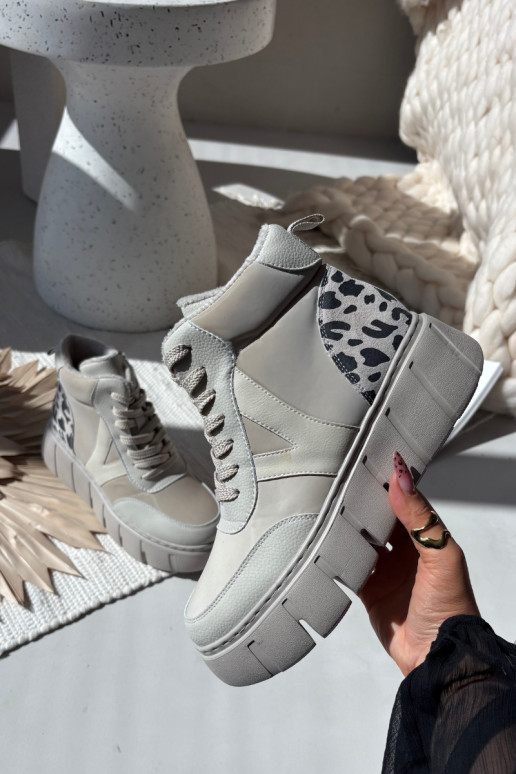 Botines de mujer de cuero color arena con plataforma Vinceza 66838