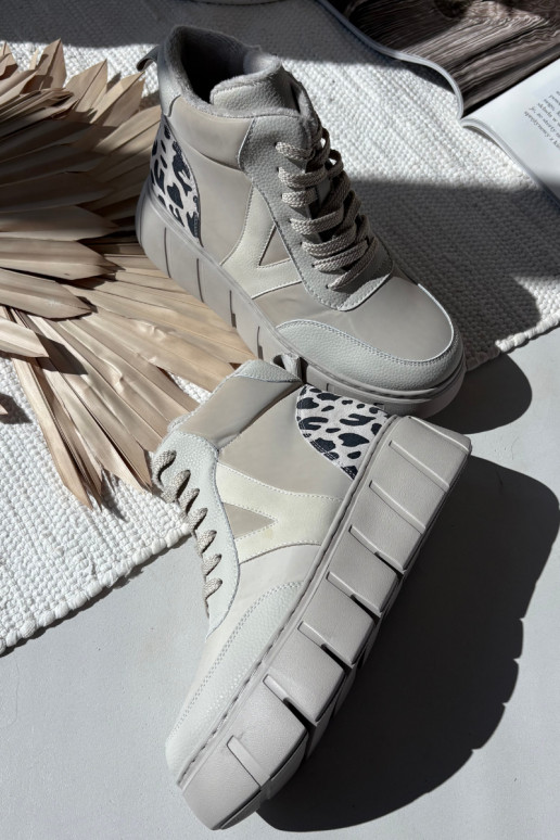 Botines de mujer de cuero color arena con plataforma Vinceza 66838