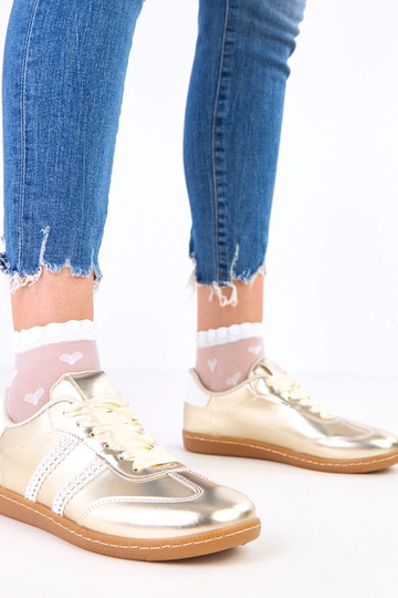 Zapatillas deportivas doradas para mujer con cordones de satén Madres