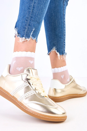 Zapatillas deportivas doradas para mujer con cordones de satén Madres 2